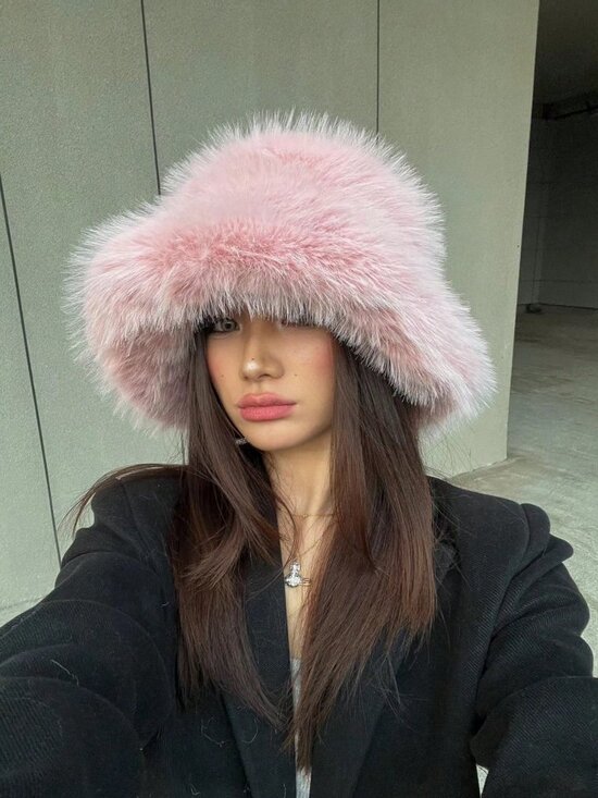 Pink Casual Women\'s Thickened Warm Plush Ear Protection faux fur Bucket Hat main image 4